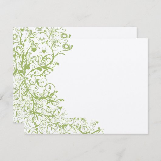 鳥と渦巻き結婚式RSVPグリーンアジサイ#31 出欠カード (正面/裏面)