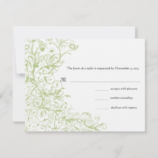 鳥と渦巻き結婚式RSVP応答カード 出欠カード (正面)