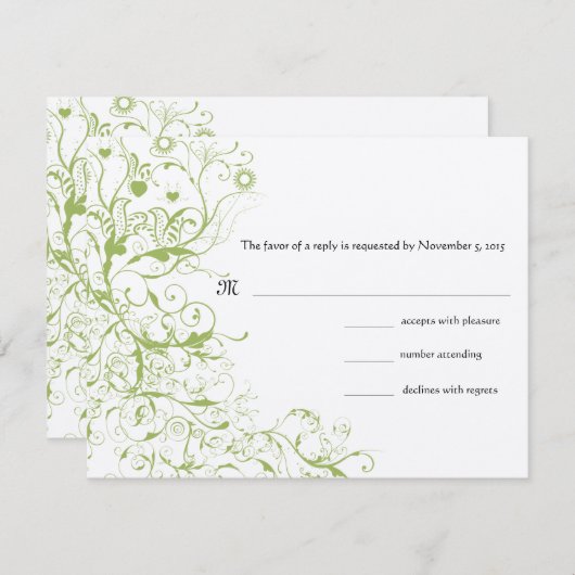 鳥と渦巻き結婚式RSVP応答カード 出欠カード (正面/裏面)