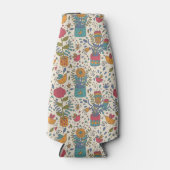 鳥と漫画の花のパターン2 ボトルクーラー (正面)