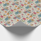 鳥と漫画の花のパターン2 ラッピングペーパー (角)