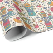 鳥と漫画の花のパターン2 ラッピングペーパー (ロールコーナー)