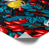 鳥と犬のバラお尻、青と赤 ポスター (角)