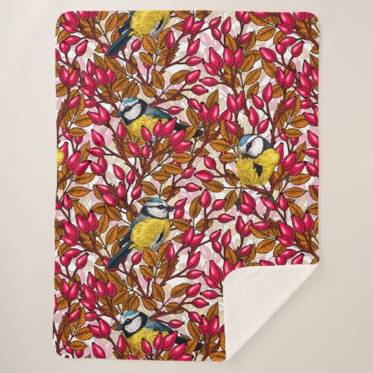 鳥と犬バラお尻 シェルパブランケット (正面)