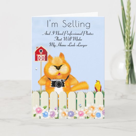 鳥と猫のフォトグラファーの不動産仲介業者のヒント |新しいホーム カード (正面)