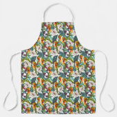 鳥と異国風の花柄 エプロン (正面)