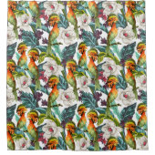 鳥と異国風の花柄 シャワーカーテン (正面)