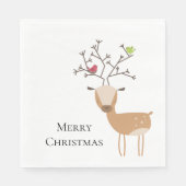 鳥と白いクリスマスの鹿 スタンダードランチョンナプキン (正面)