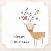 鳥と白いクリスマスの鹿 ペーパーコースター (正面)
