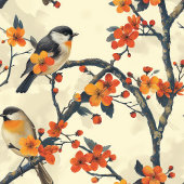 鳥と秋の花テーブルクロス自然インスパイア- テーブルクロス