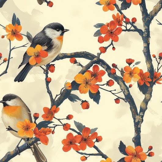 鳥と秋の花テーブルクロス自然インスパイア- テーブルクロス