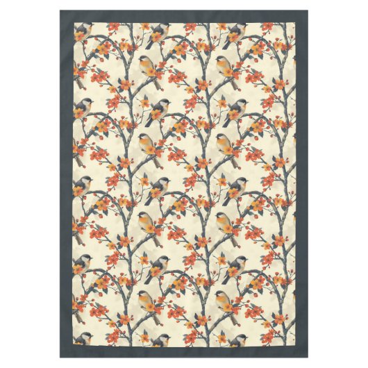 鳥と秋の花テーブルクロス自然インスパイア- テーブルクロス (正面)