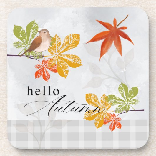 鳥と紅葉の秋こんにちは コースター (正面)