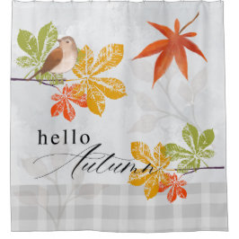 鳥と紅葉の秋こんにちは シャワーカーテン