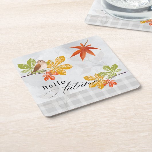 鳥と紅葉の秋こんにちは スクエアペーパーコースター (アングル)