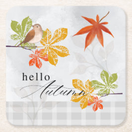 鳥と紅葉の秋こんにちは スクエアペーパーコースター