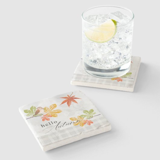 鳥と紅葉の秋こんにちは ストーンコースター (横)