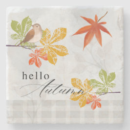 鳥と紅葉の秋こんにちは ストーンコースター