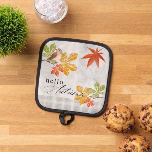 鳥と紅葉の秋こんにちは 鍋敷き (トップダウン)