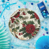 鳥と素朴ポインセチアのクリスマスパターン(10) ペーパープレート (パーティー)