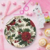 鳥と素朴ポインセチアのクリスマスパターン(10) ペーパープレート (パーティー)