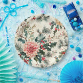 鳥と素朴ポインセチアのクリスマスパターン(11) ペーパープレート (パーティー)