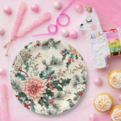 鳥と素朴ポインセチアのクリスマスパターン(11) ペーパープレート (パーティー)