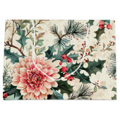 鳥と素朴ポインセチアのクリスマスパターン(11) ラージペーパーバッグ (正面)