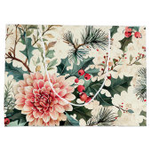 鳥と素朴ポインセチアのクリスマスパターン(11) ラージペーパーバッグ (裏面)