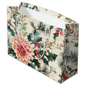 鳥と素朴ポインセチアのクリスマスパターン(11) ラージペーパーバッグ (裏面アングル)