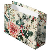 鳥と素朴ポインセチアのクリスマスパターン(11) ラージペーパーバッグ (正面アングル)