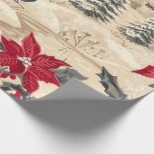鳥と素朴ポインセチアのクリスマスパターン(12) ラッピングペーパー (角)