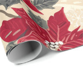 鳥と素朴ポインセチアのクリスマスパターン(12) ラッピングペーパー (ロールコーナー)