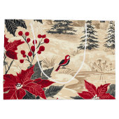 鳥と素朴ポインセチアのクリスマスパターン(12) ラージペーパーバッグ (裏面)