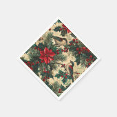鳥と素朴ポインセチアのクリスマスパターン(13) スタンダードカクテルナプキン (角)