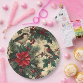 鳥と素朴ポインセチアのクリスマスパターン(13) ペーパープレート (パーティー)