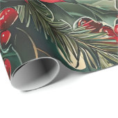 鳥と素朴ポインセチアのクリスマスパターン(13) ラッピングペーパー (ロールコーナー)