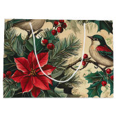 鳥と素朴ポインセチアのクリスマスパターン(13) ラージペーパーバッグ (裏面)