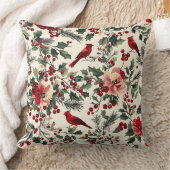 鳥と素朴ポインセチアのクリスマスパターン(14) クッション (ブランケット)