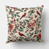 鳥と素朴ポインセチアのクリスマスパターン(14) クッション (裏面)