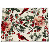 鳥と素朴ポインセチアのクリスマスパターン(14) ラージペーパーバッグ (正面)