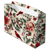 鳥と素朴ポインセチアのクリスマスパターン(14) ラージペーパーバッグ (裏面アングル)