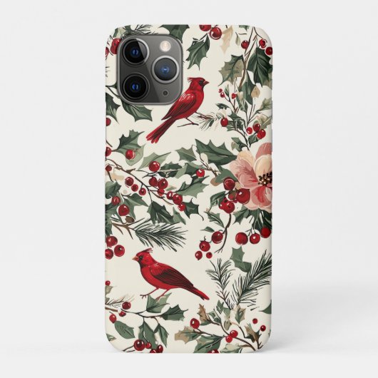 鳥と素朴ポインセチアのクリスマスパターン(14) Case-Mate iPhoneケース (裏)