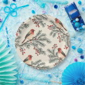 鳥と素朴ポインセチアのクリスマスパターン(16) ペーパープレート (パーティー)