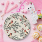 鳥と素朴ポインセチアのクリスマスパターン(16) ペーパープレート (パーティー)