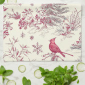 鳥と素朴ポインセチアのクリスマスパターン(17) キッチンタオル (折り畳み)