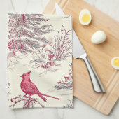 鳥と素朴ポインセチアのクリスマスパターン(17) キッチンタオル (四つ折り)