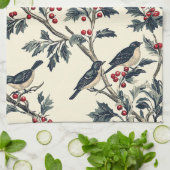 鳥と素朴ポインセチアのクリスマスパターン(18) キッチンタオル (折り畳み)