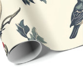 鳥と素朴ポインセチアのクリスマスパターン(18) ラッピングペーパー (ロールコーナー)