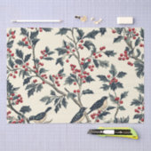 鳥と素朴ポインセチアのクリスマスパターン(18) 薄葉紙 (クラフト)